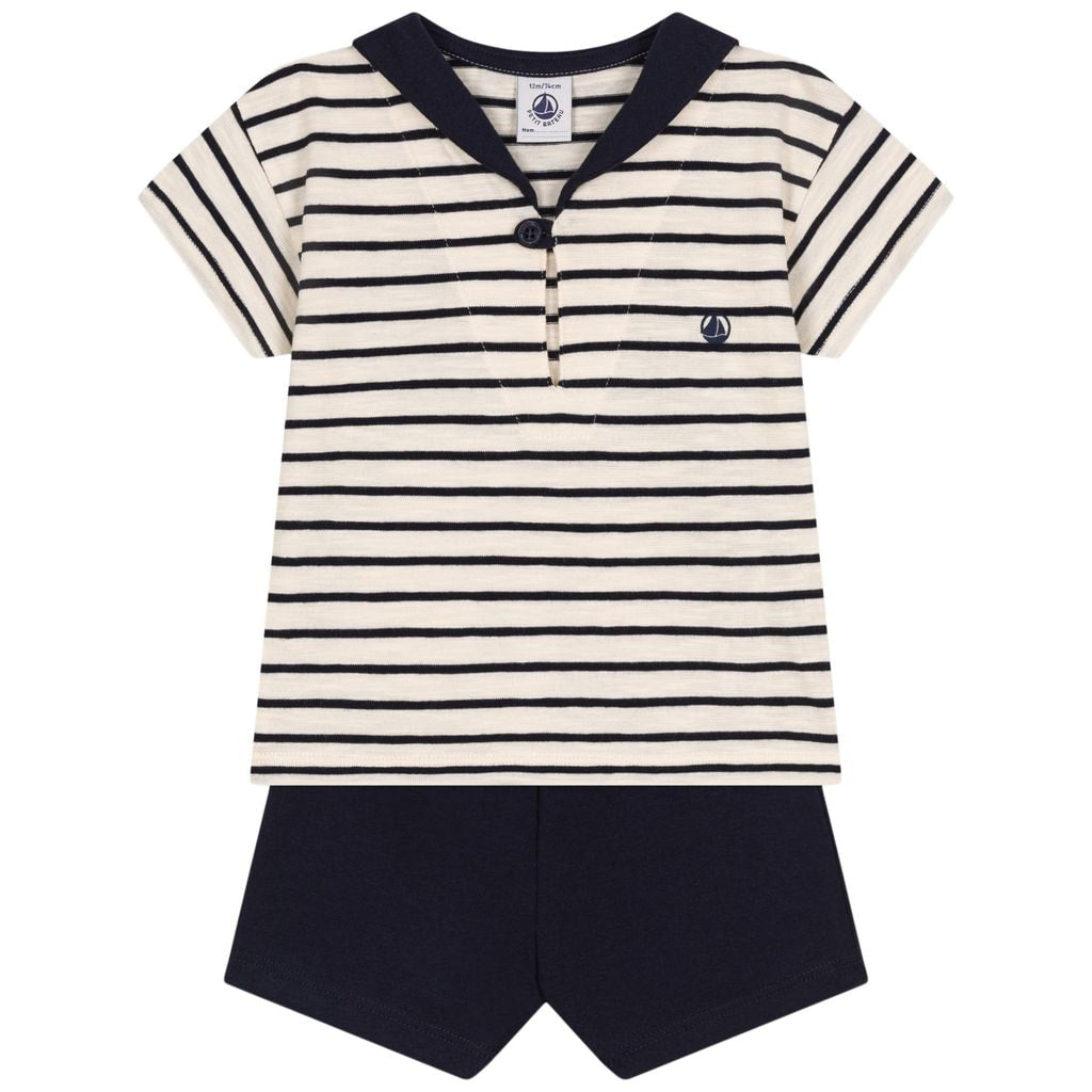 Striped T-shirt And Shorts Set Beige